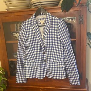 J. Crew Blue and White Checkered Blazer